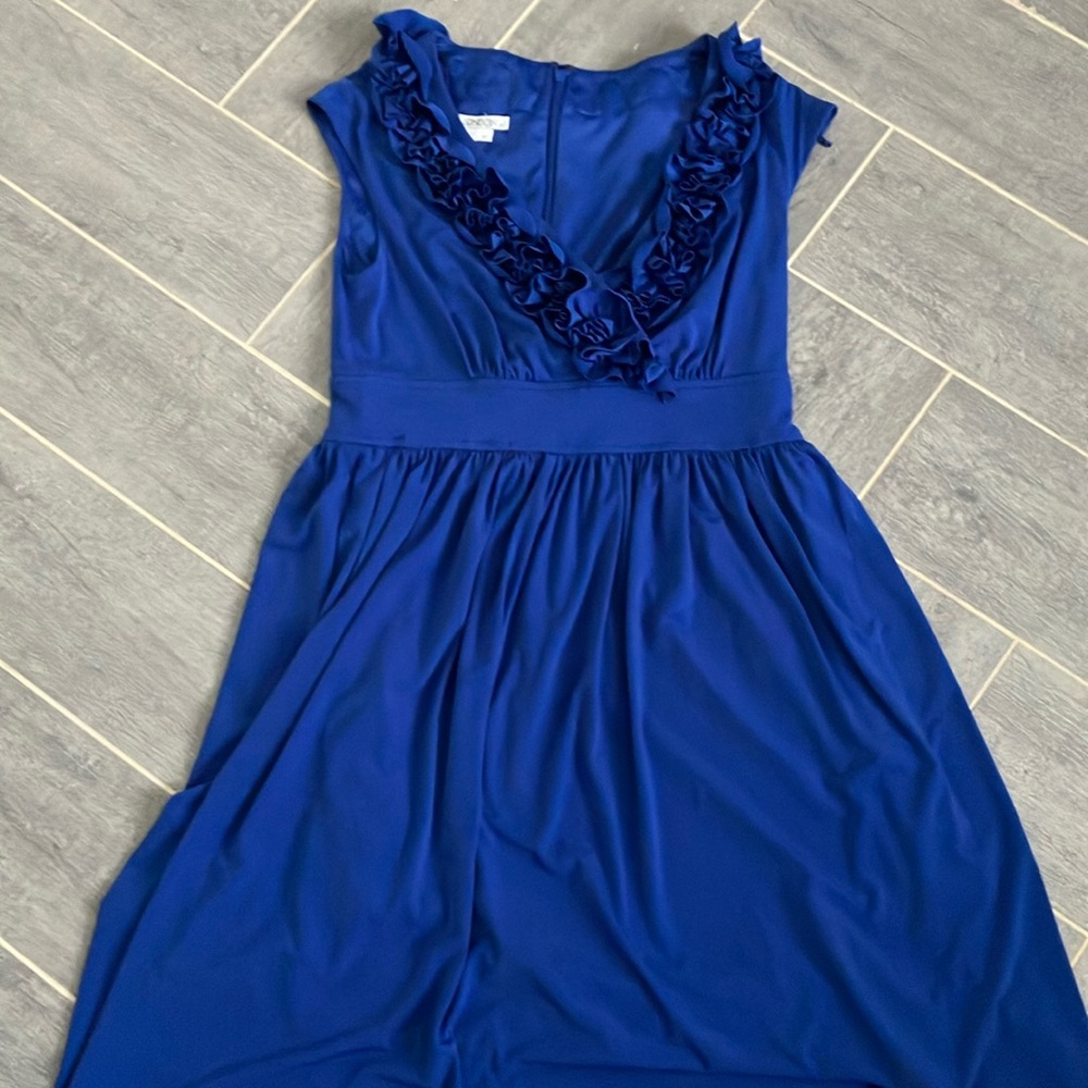 Blue V-neck dress, used in good condition
